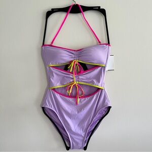 NWT BCBGeneration Tied Together Purple Cutout Pink One Piece Swimsuit Small